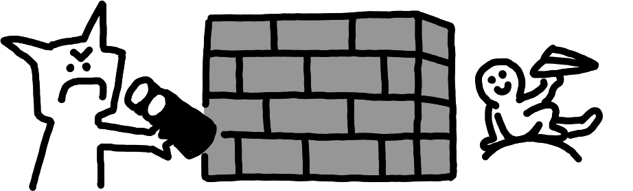 A cartoonish troll tries to spy on a person enjoying themselves with a paper airplane, but a solid brick wall blocks the troll’s line of sight. The trool is deeply unhappy about this circumstance.